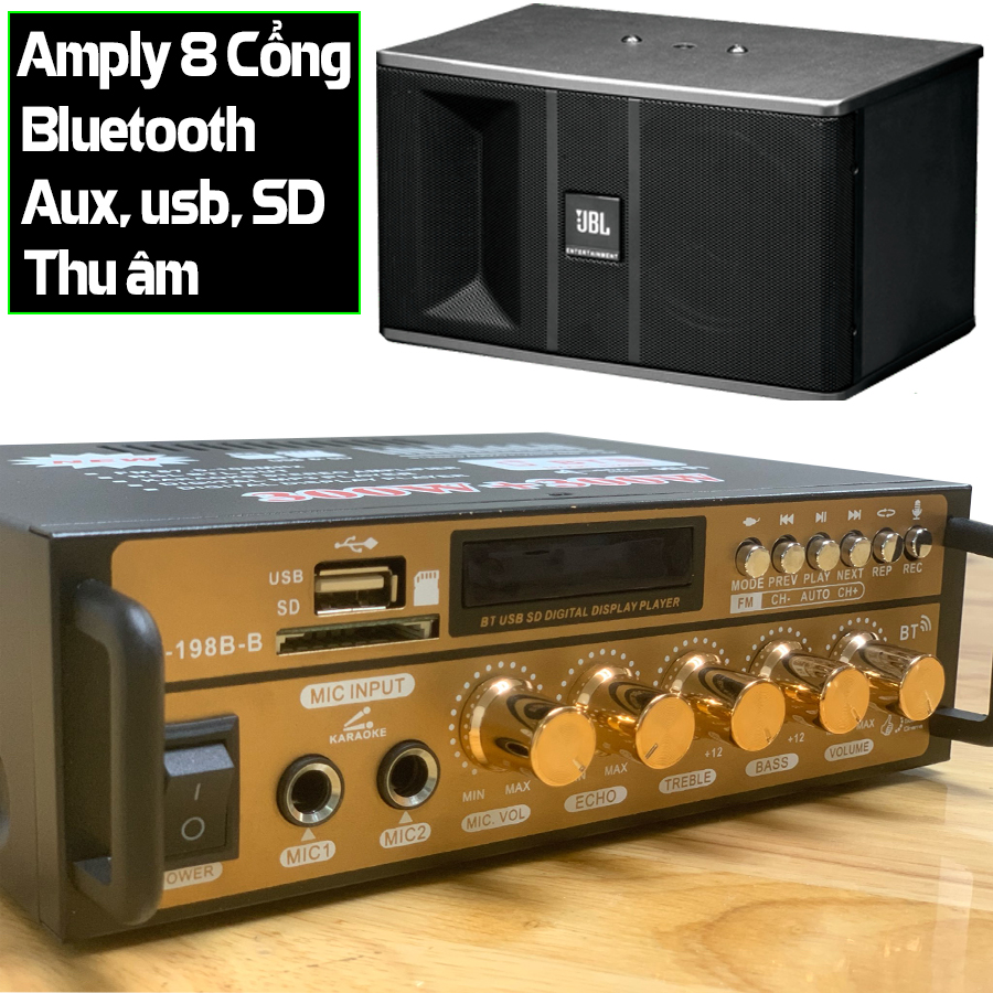 Amply amly ampli công suất lớn - Amly Mini Bluetooth KAW BT198B-B Chức Năng Ghi Âm  Echo Siêu Mượt - Thiết bị khuếch đại âm thanh Chuyên Nghiệp - Bảo hành 1 Đổi 1 Bởi KAW