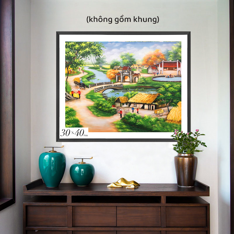 Tranh đính đá phong cảnh, tranh gắn đá thiên nhiên đồng làng quê tự làm FAMILY86