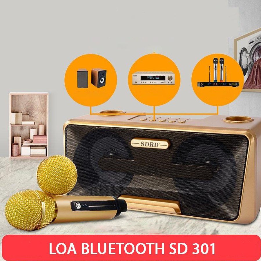 Loa karaoke hàng nhật mini micro kèm loamic hát cầm tay - loa bluetooth karaoke sdrd sd-301 kèm 2 mic không dây. loa sub - loa bluetooth karaoke sdrd sd-301+ kèm 2 mic không dây.