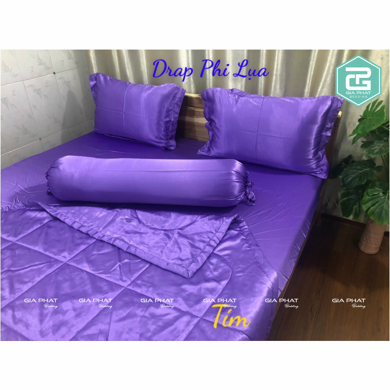 Bộ ga gối, Ga trải giường Phi lụa cao cấp 5 món ( 1 ga + 1 mền + 2 vỏ gối nằm + 1 vỏ gối ôm )