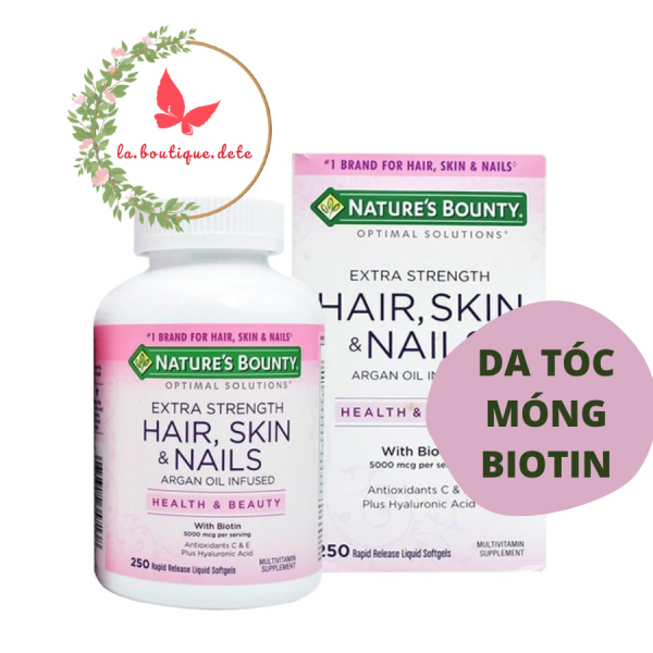 Viên uống dưỡng Da Móng Tóc Nature’s Bounty Hair, Skin & Nails Biotin 5000mcg 250 viên - Hàng Mỹ