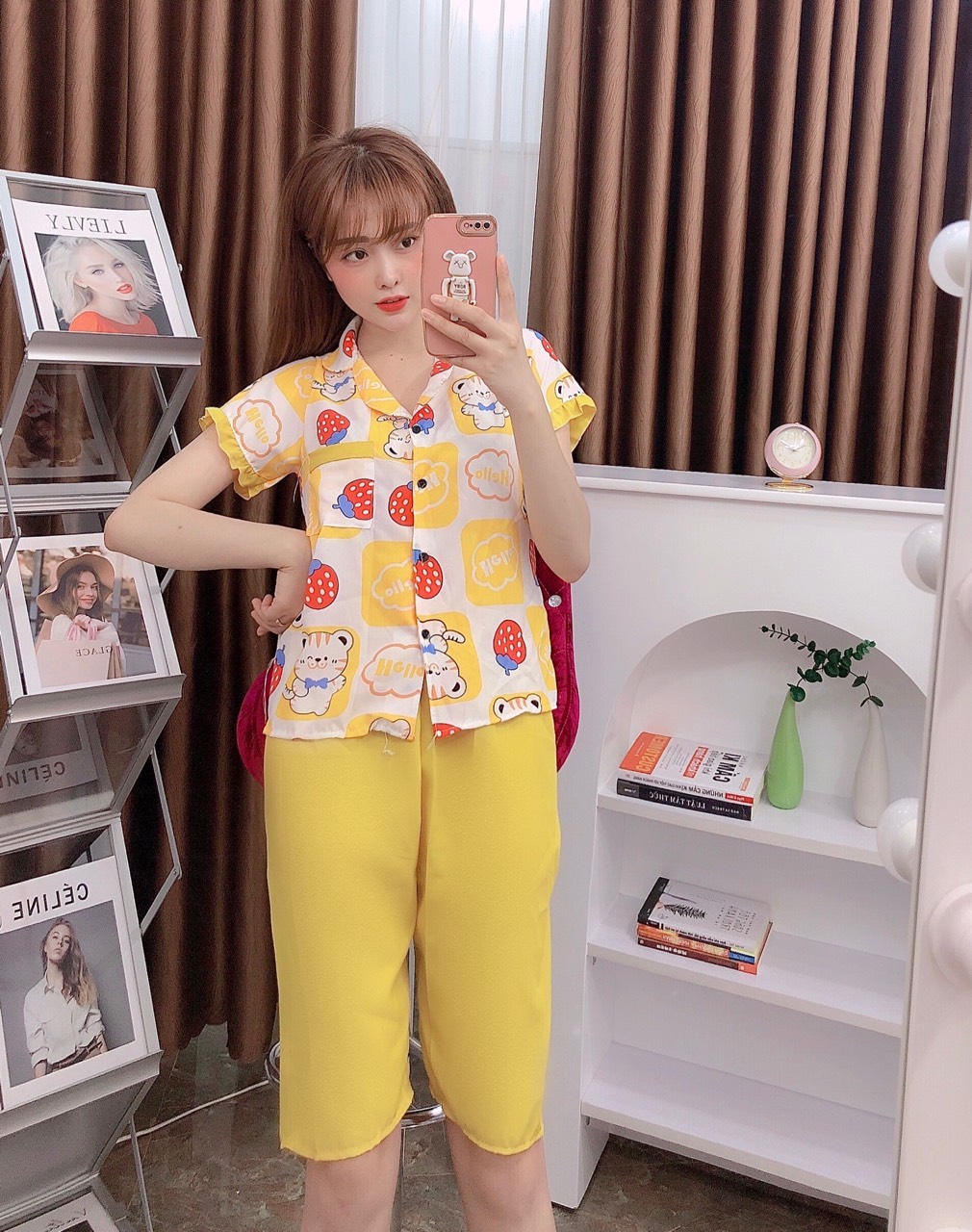 Set bộ đồ lửng phối viền vải kate lụa mát mịn freesize dưới 58kg