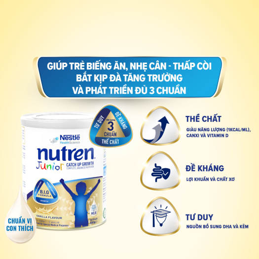 [Tặng gối choàng cổ] Sữa bột Nutren Junior lon 850g