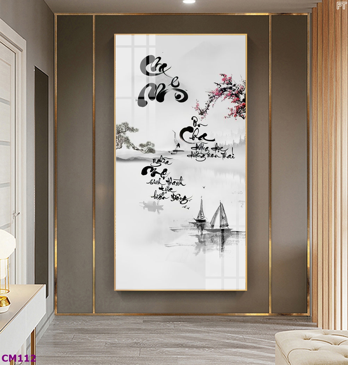 Tranh chữ thư pháp Cha Mẹ, chất liệu in gỗ tráng gương, tranh treo tường trang trí phòng khách, làm quà tặng ý nghĩa