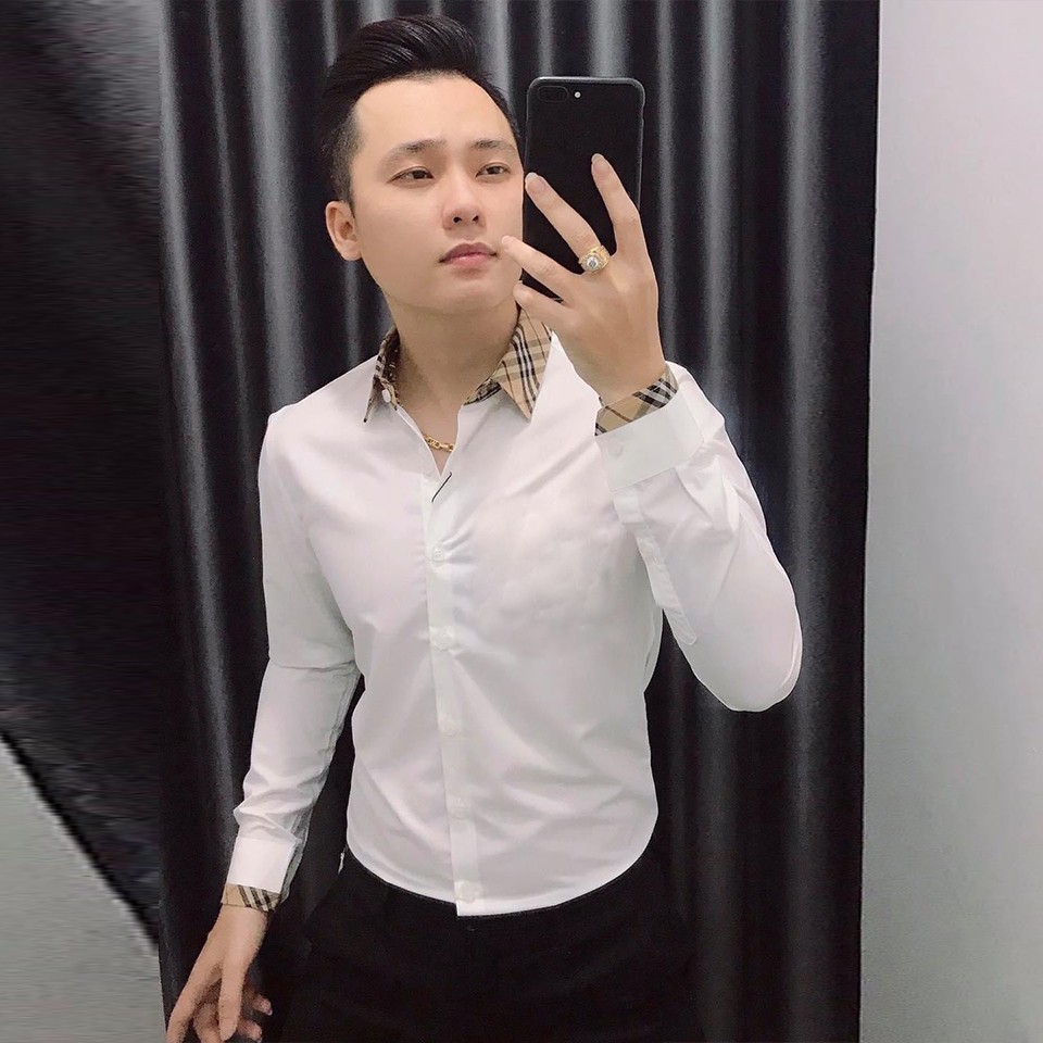 [HCM]Áo Sơ Mi Nam Trơn Phối BUBERRY Thanh Lịch | Cực Nam Tính