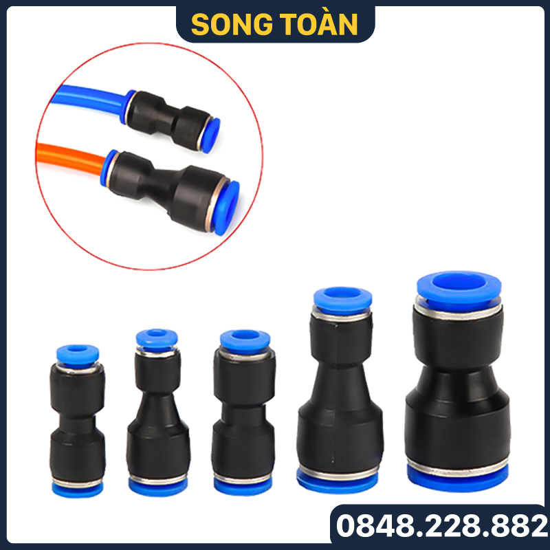 Nối nhanh giảm ống mềm, nối thu ống nối nhanh hai đầu cắm ống pg phi 4 6 8 10 12mm