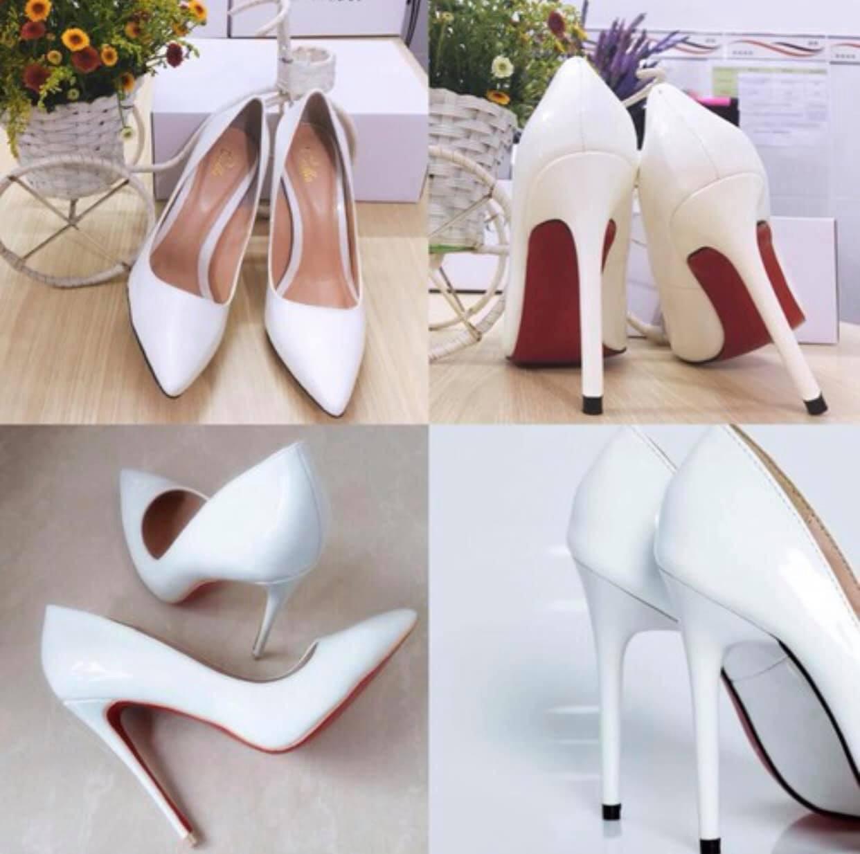 [HCM]Giày cao gót gót nhọn 9P màu trắng