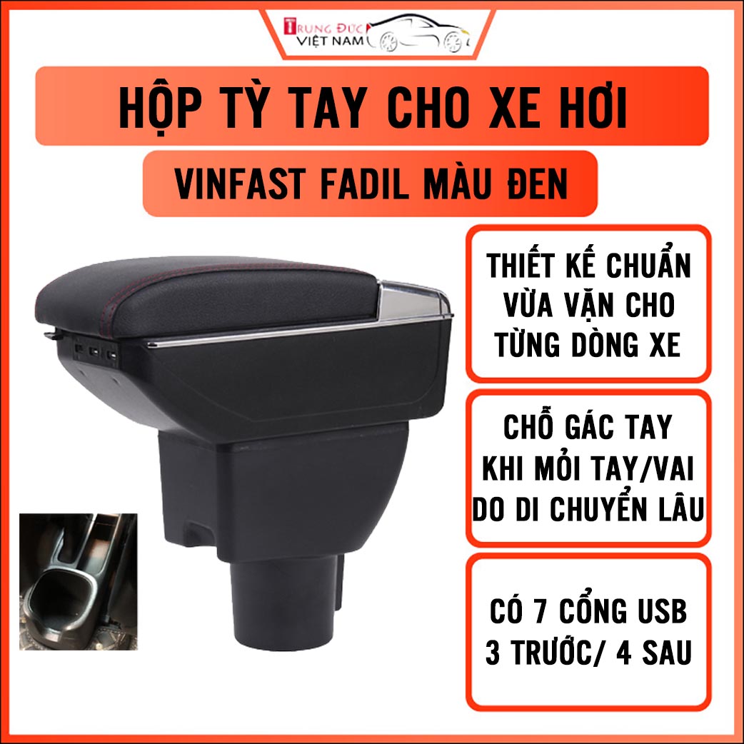 Hộp tỳ tay cho xe VINFAST FADIL - 7 cổng usp, 2 ngăn đựng đồ tiện ích - quà tặng cây thông thơm treo xe