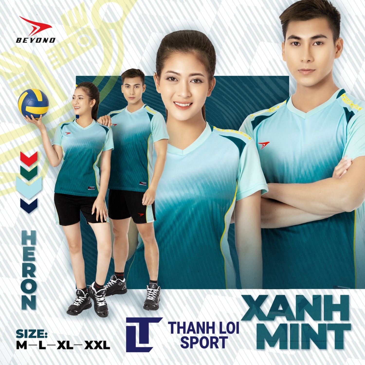 Bộ bóng chuyền nam, nữ Beyono Heron Xanh MINT vải Be-Nippy mềm mại