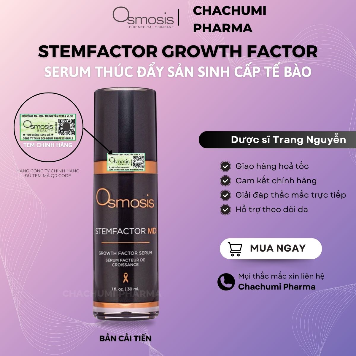 Osmosis Stemfactor Growth Factor Serum thúc đẩy sản sinh cấp tế bào 30ml