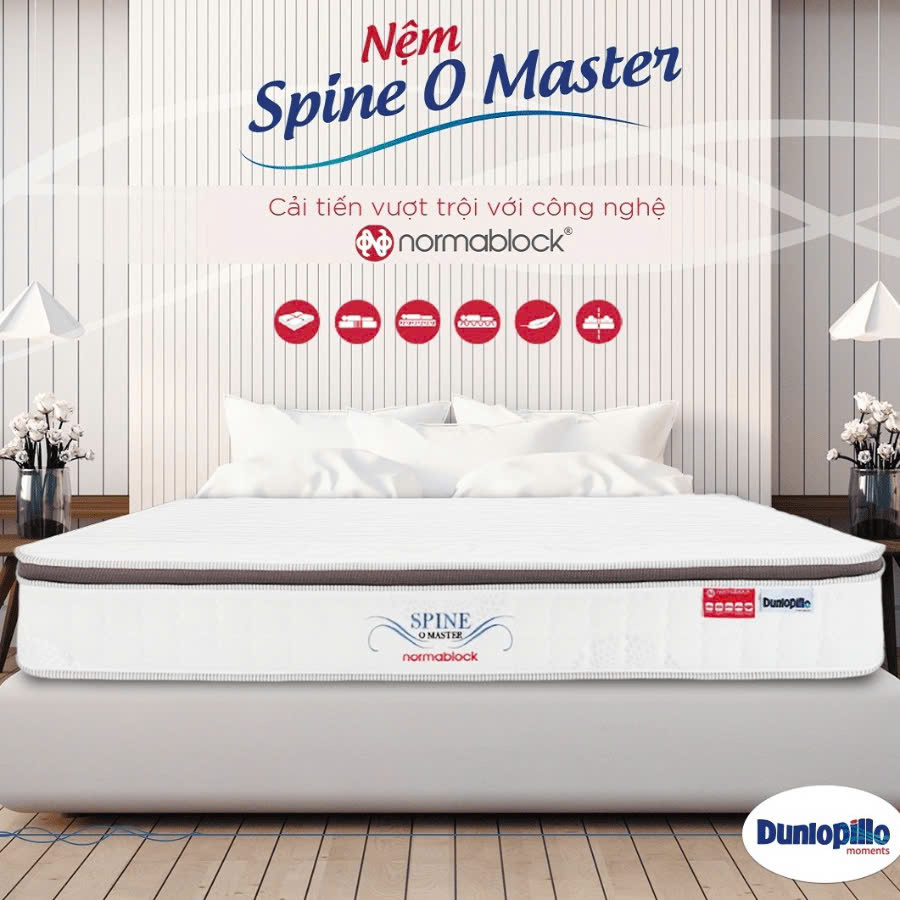 Nệm lò xo túi liên kết Dunlopillo Spine O Master , công nghệ hiện đại, sang trọng.- độ cao 26cm.