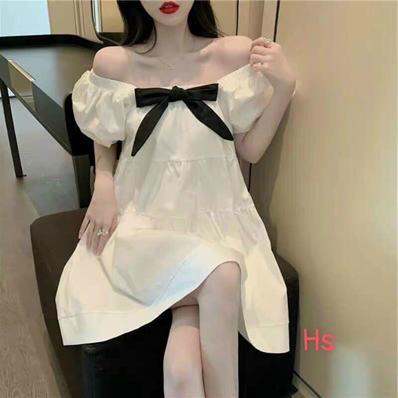 ĐẦM BABYDOLL NƠ TRẮNG XINH XẮN DD032