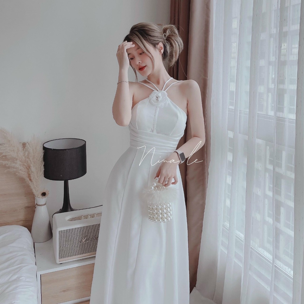 đầm cổ đang dây kết bông cực xinh