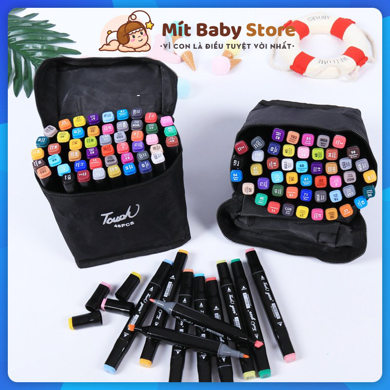 Bút màu Marker Touch Cool 2 đầu cho bé tô màu kèm túi vải 48 cây