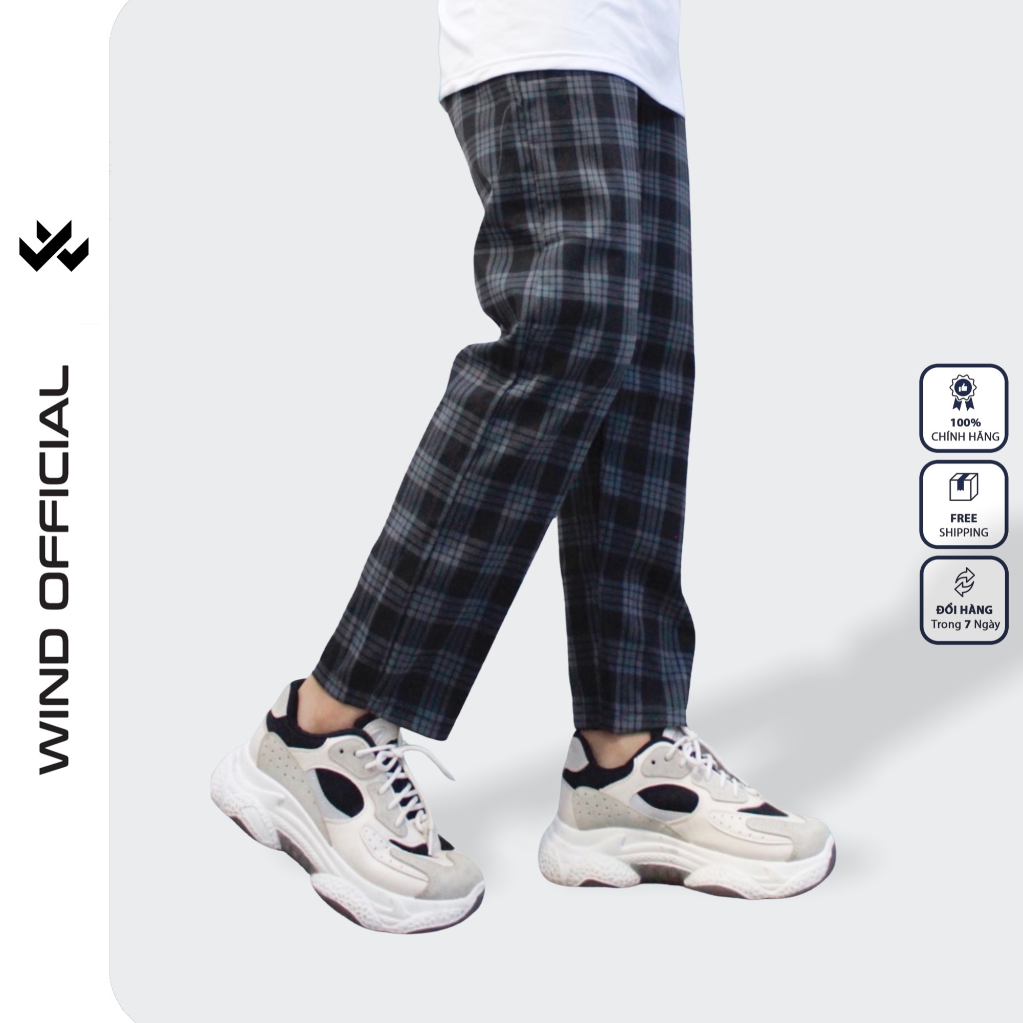 Quần baggy caro WIND nam nữ ống suông kẻ sọc caro, thời trang nam nữ ulzzang