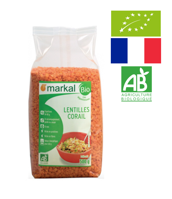 Đậu lăng đỏ cam san hô hữu cơ Markal 500g