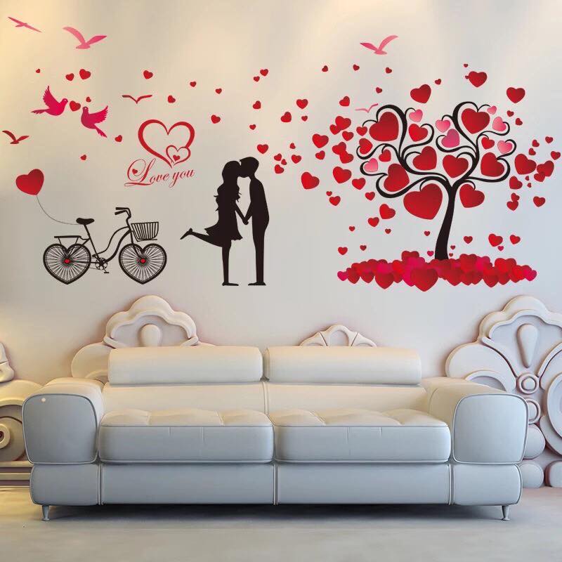 DECAL DÁN TƯỜNG XE ĐẠP CÂY TRÁI TIM