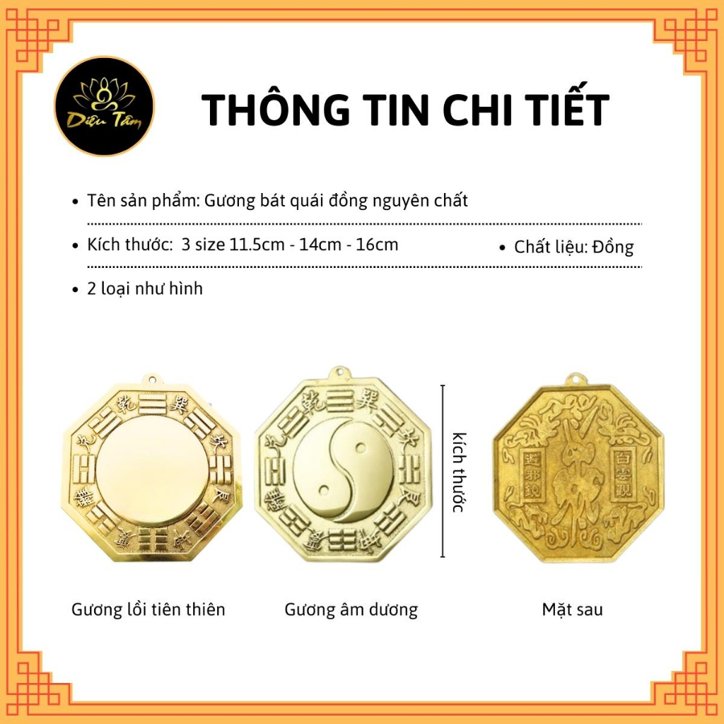 Pure copper feng shui mirror