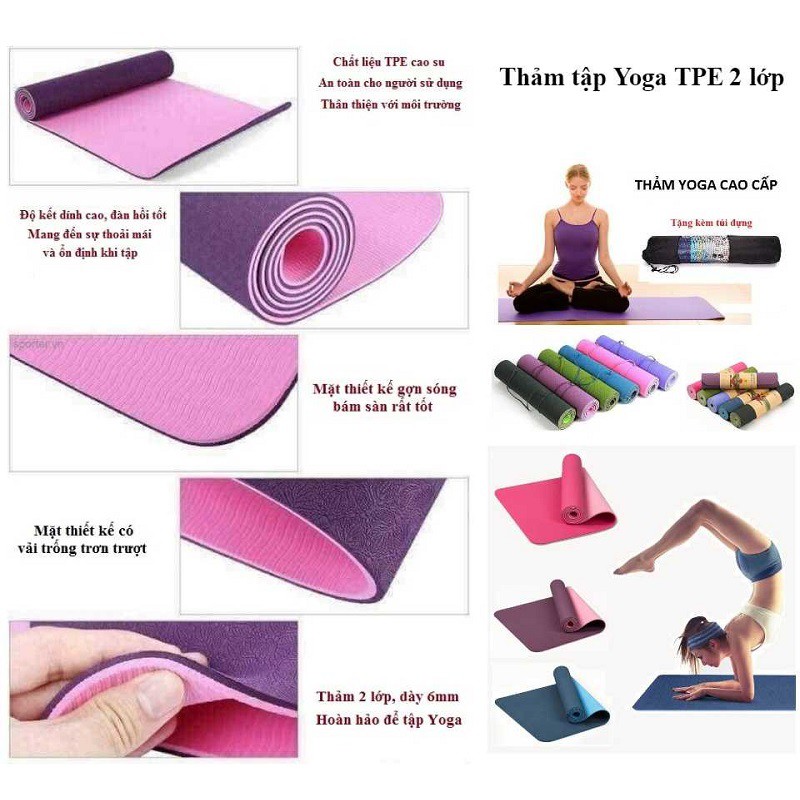 THẢM TẬP YOGA TPE CAO CẤP 2 LỚP 6MM