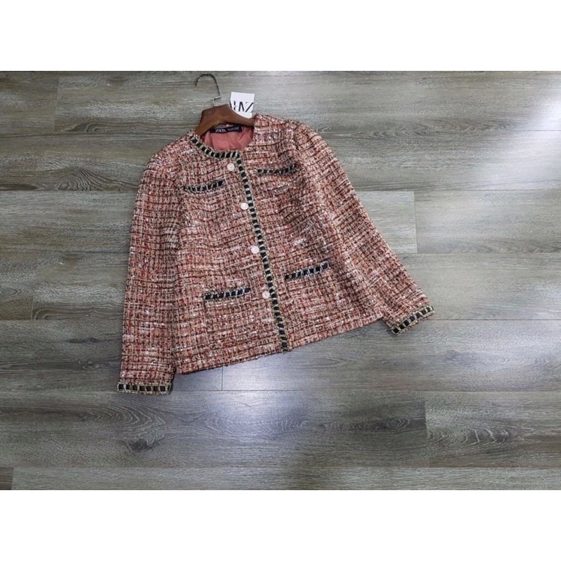 Áo dạ tweed dâu hồng Zara