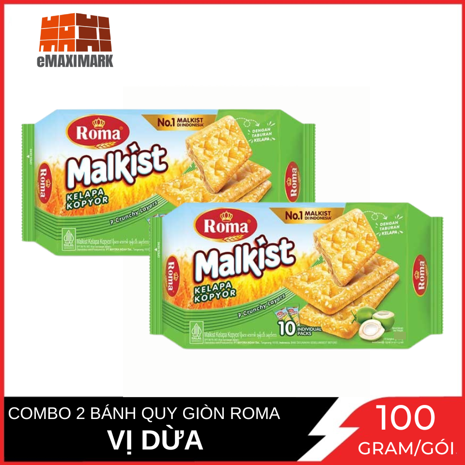 Combo 2 bánh quy giòn vị dừa roma malkist hộp 100g
