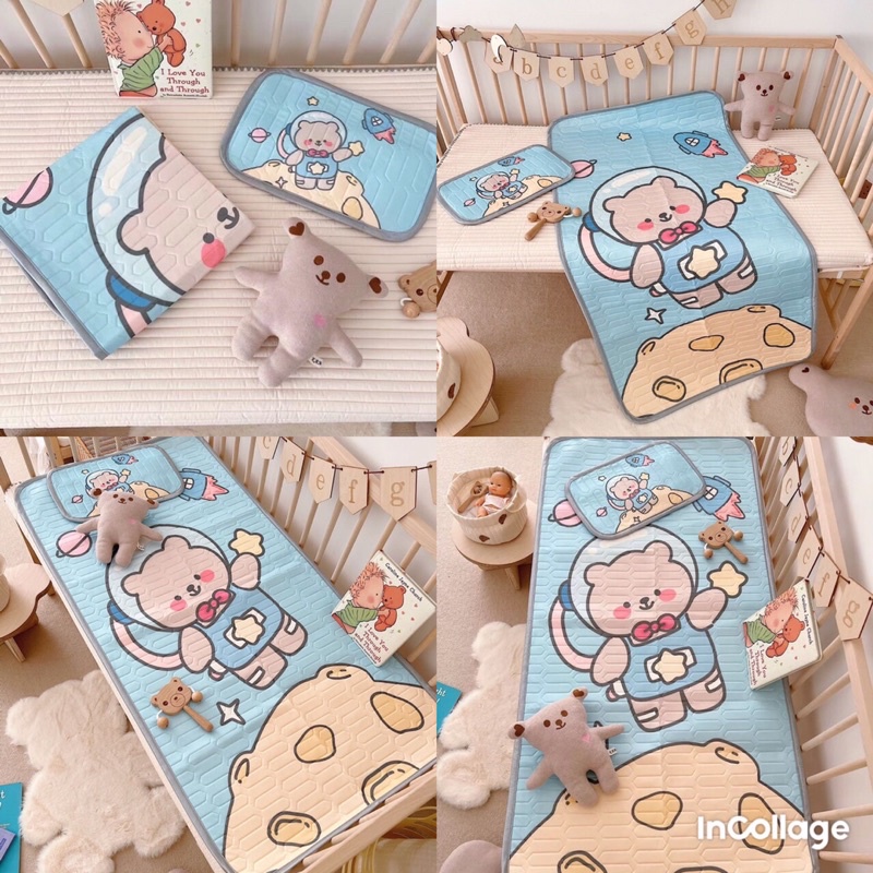 Chiếu lụa điều hòa hoạ tiết 3D cao cấp kèm gối cho bé