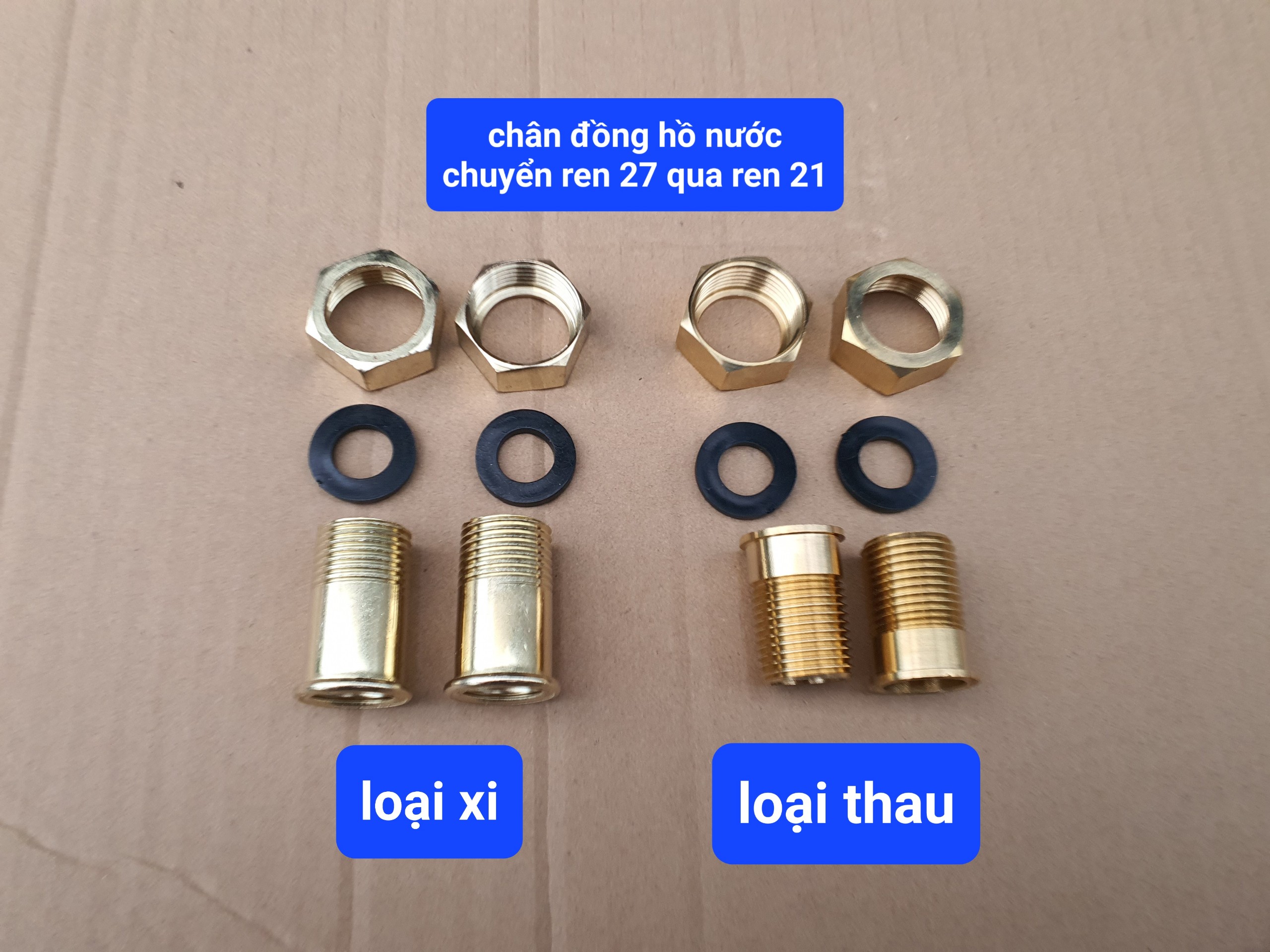 Chân đồng hồ nước xi và đồng thau (Rắc co 21-27)