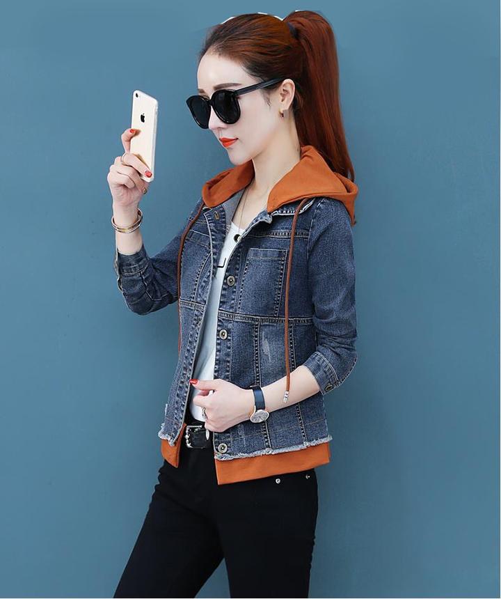 Áo Khoác Jean Nữ Nón Nâu Thời Trang