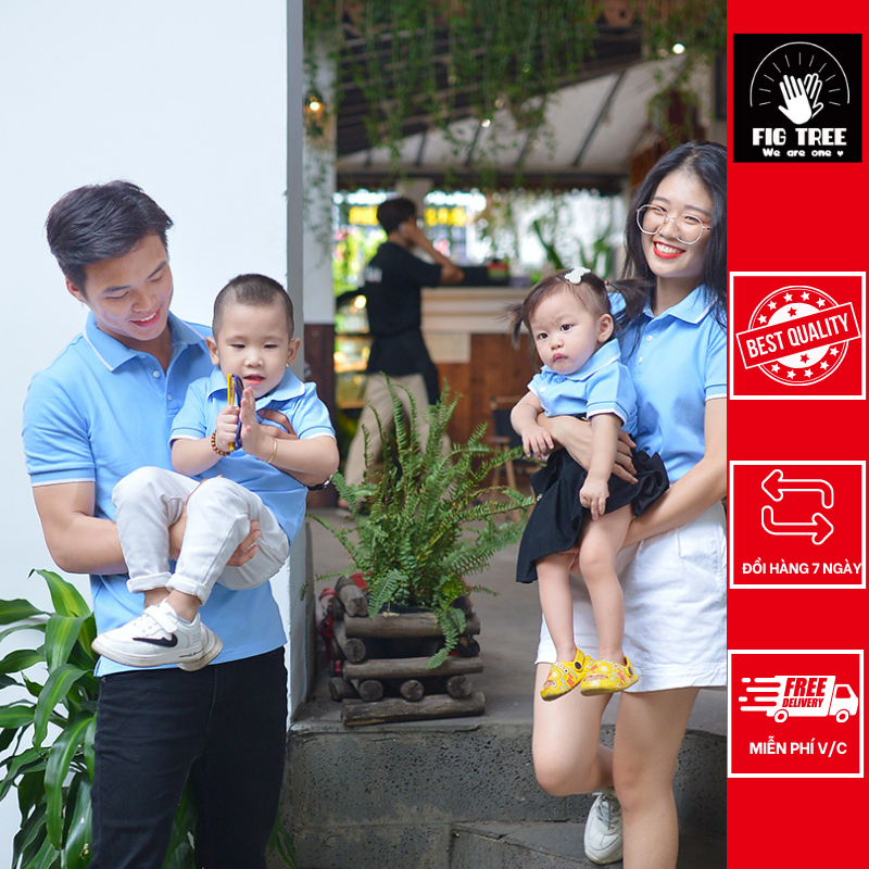 Set áo thun polo Gia đình Fig Tree mẫu mới màu xanh nhạt siêu dễ thương !!