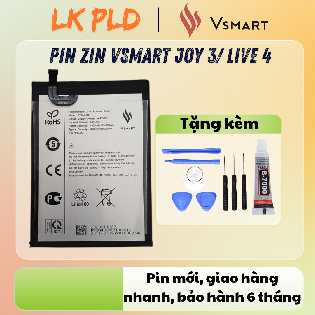 Pin vsmart live 4 zin, dung lượng 5000mah, mã pin bvsm-430, pin new zin hãng
