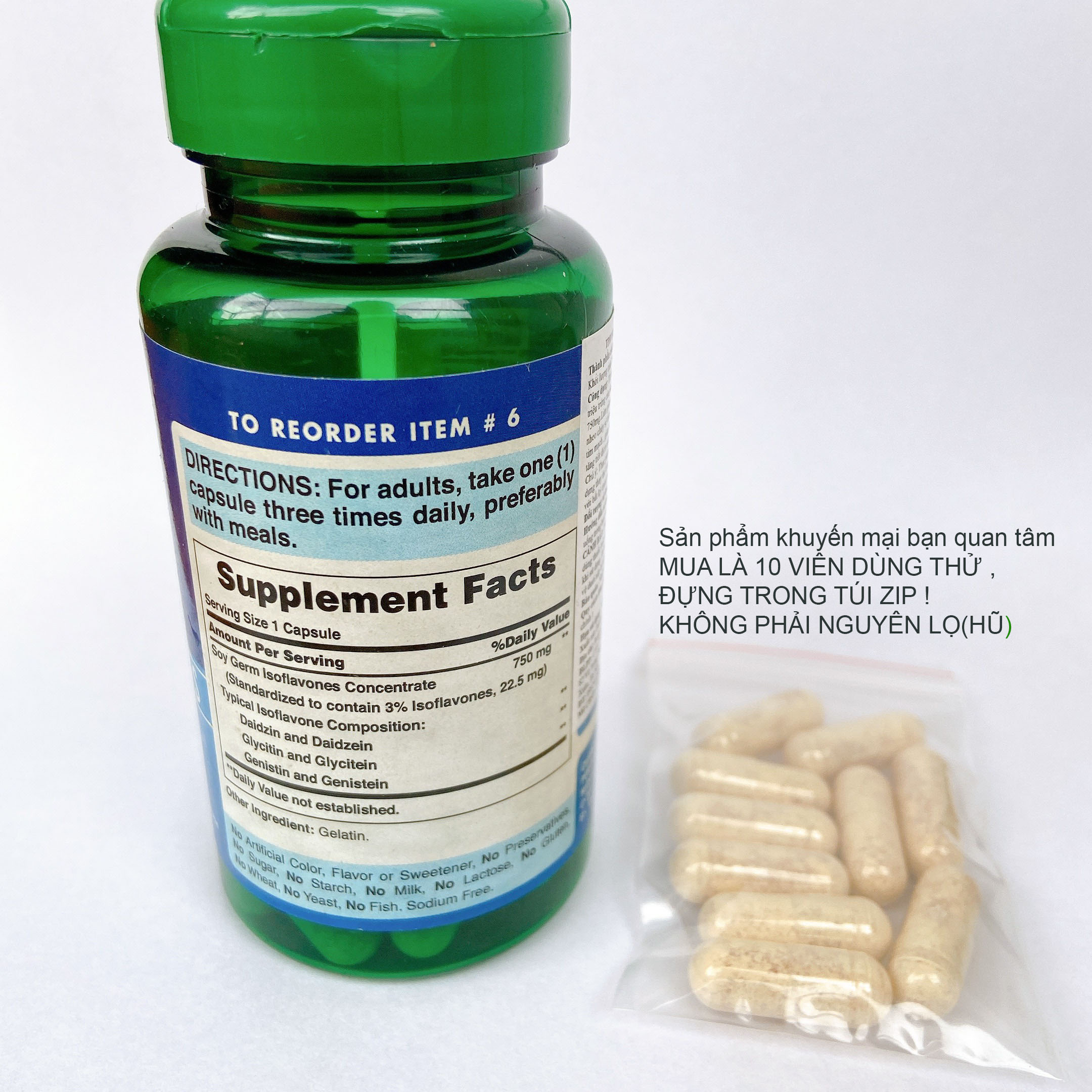 Viên mầm đậu nành Non-GMO Soy Isoflavones, 10 viên