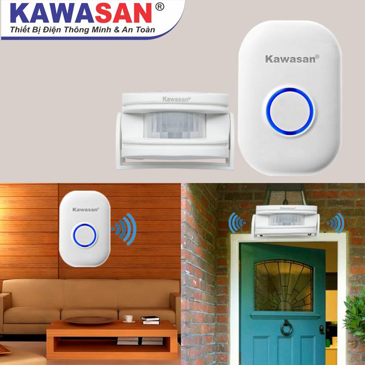 Chuông báo khách không dây, đầu cảm ứng phát hiện chuyển động 4-6m dùng Pin, chuông không dây dùng điện 220V, khoảng cách từ đầu cảm ứng đến chuông xa 10-30m, Kawasan i287A