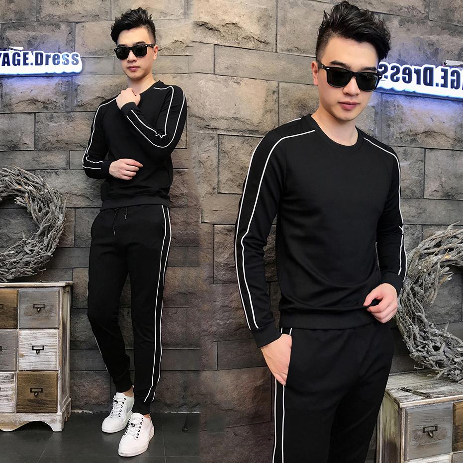 [ Giảm Giá Sốc ]  Bộ Quần Áo Nỉ Nam Dài Tay Cổ Tròn Phối Sọc Nhỏ Kiểu Dáng Thời Trang Cực Chất HHH QA NAM 003 B