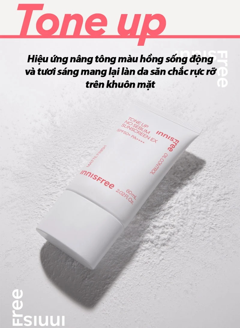 Kem Chống Nắng Nâng Tone, Kiềm Dầu Innisfree Tone Up No Sebum Sunscreen EX SPF50+ 60ml