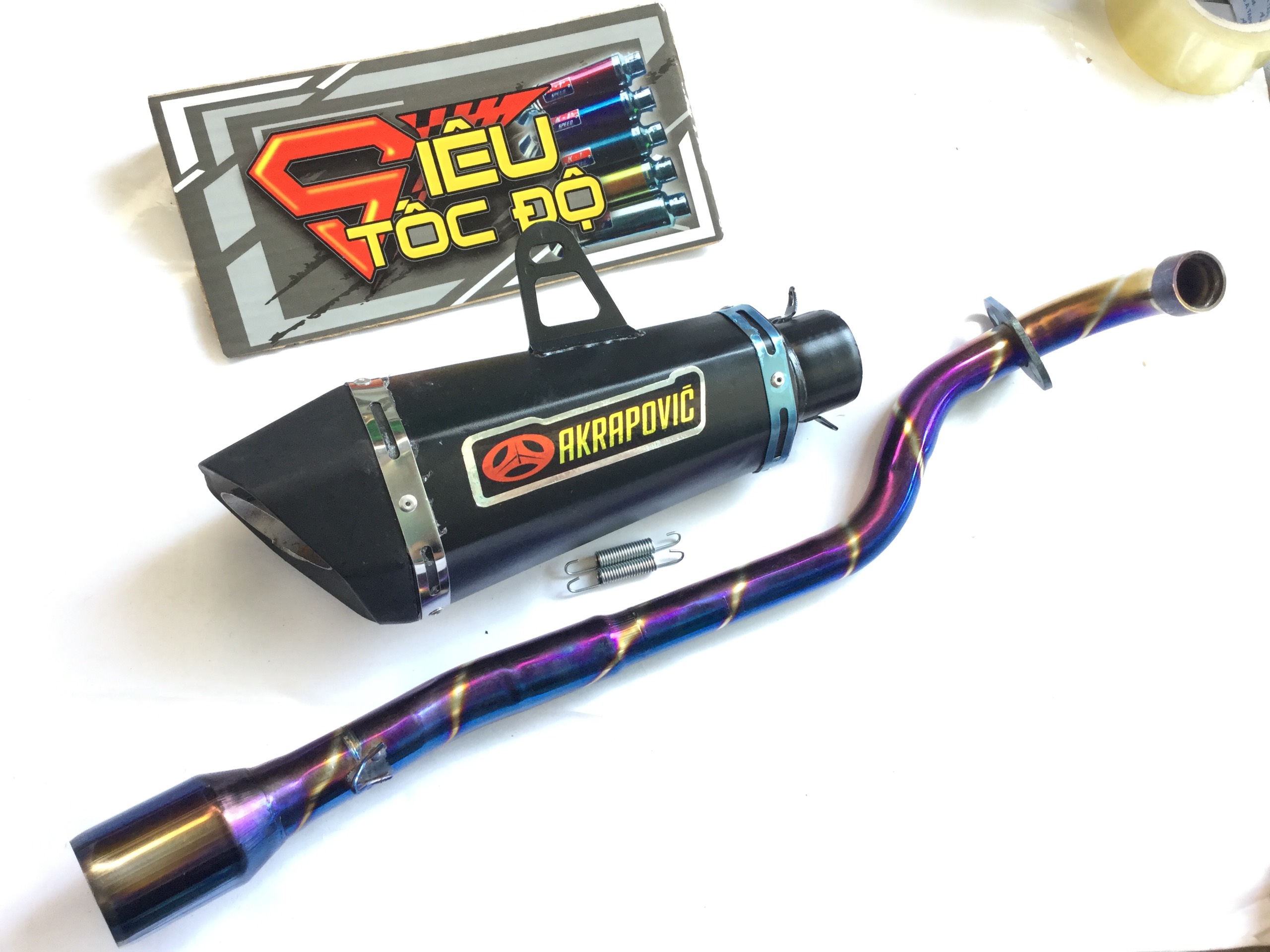 Combo pô akapovic đen bao gồm cả cổ pô độ titan cho xe wave blade, wave s, wave rs, wave 110