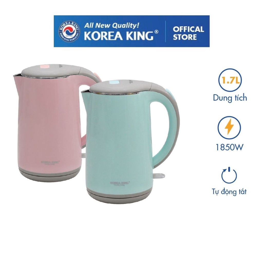 Ấm đun siêu tốc inox 1.7l korea king hàn quốc 1850w pwp - 17p/g
