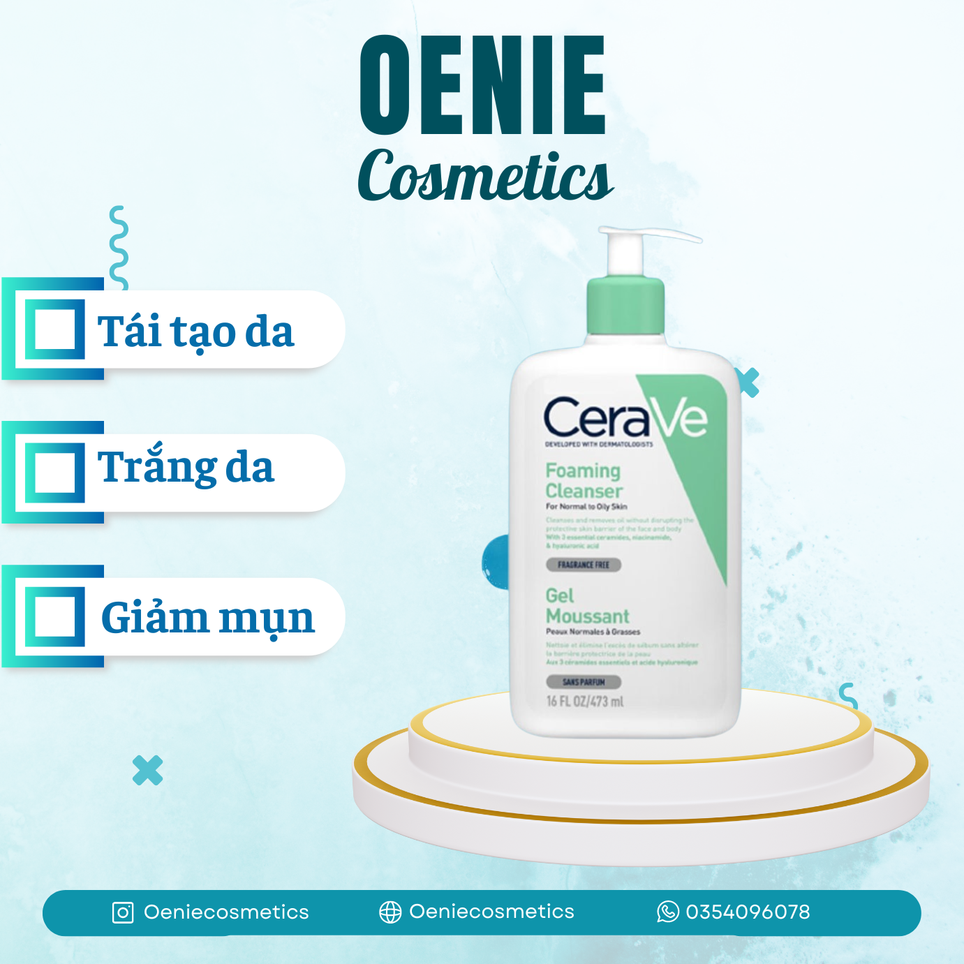 Sữa Rửa Mặt Cerave Làm Sạch Sâu dành cho Da Dầu 236ml