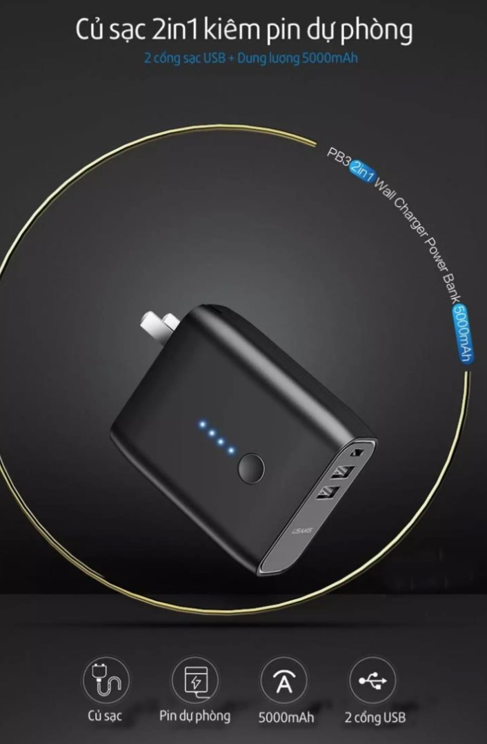 Củ sạc kiêm pin dự phòng 2in1 USAMS 5000mAh