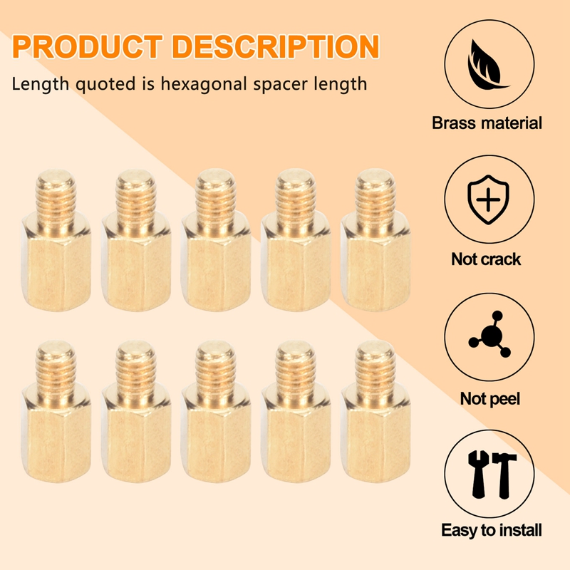 10 Pcs PC PCB Motherboard Brass Standoff Hexagonal Spacer M3 6+4mm