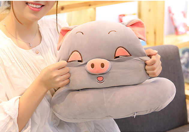 Gấu Bông Gối Tròn Đầu Heo Có Mền