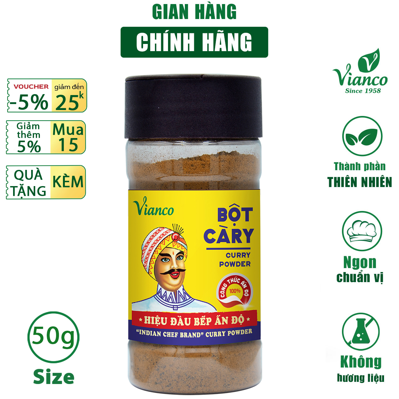 Gia vị nấu Cà Ri Vianco hủ 50g hiệu Ông Già Ấn Độ gia vị nêm sẵn chuẩn vị không cần nêm nếm - Gia vị  Việt Ấn