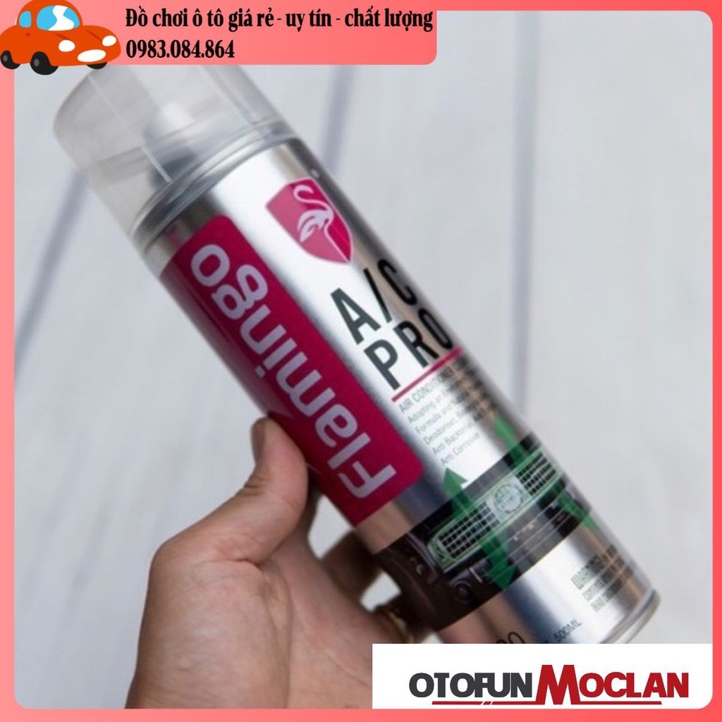 Bình xịt khử mùi ô tô Flamigo AC Pro làm sạch lọc điều hòa không khí - có video hướng dẫn sử dụng