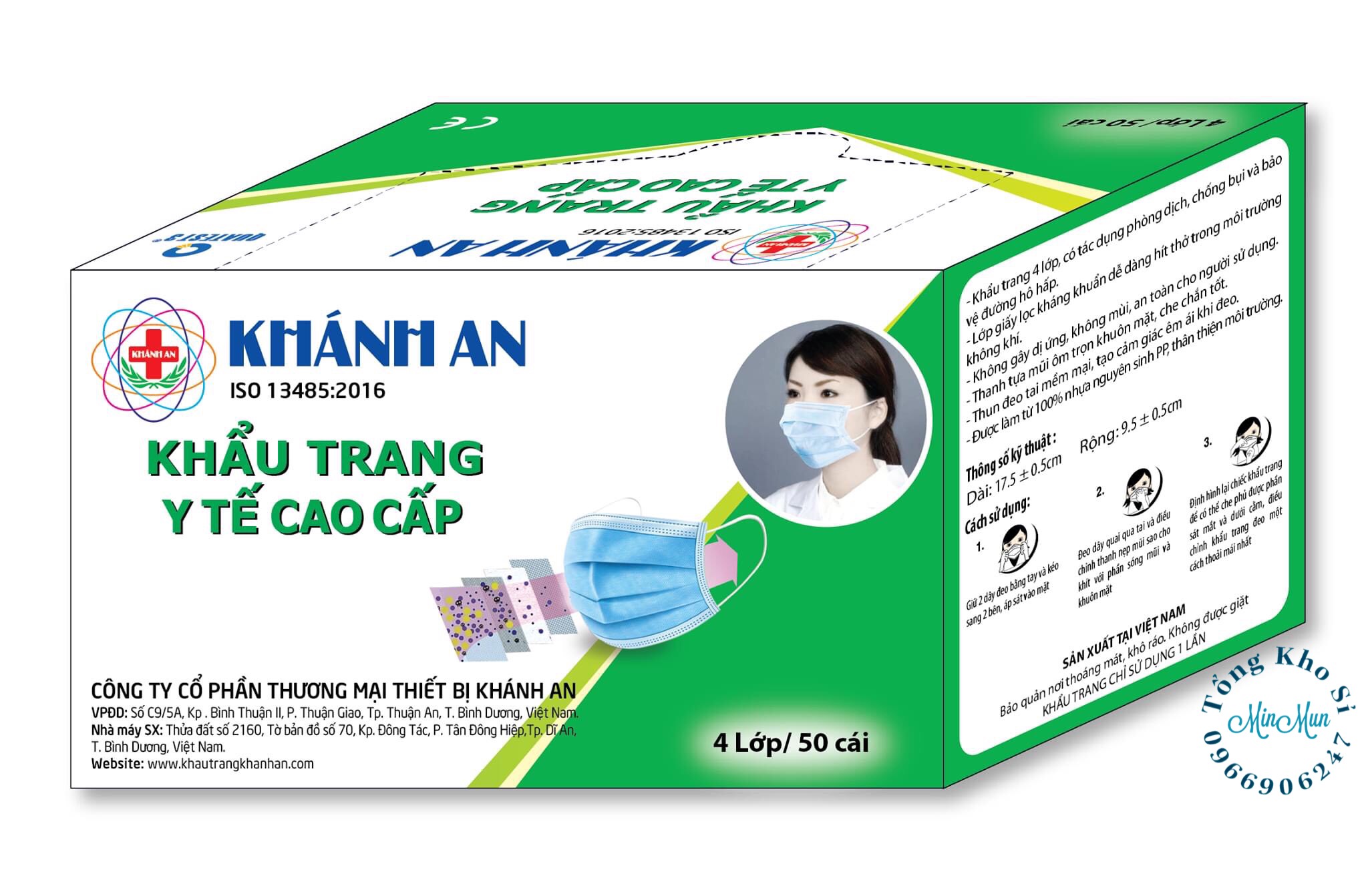 Hộp 50 cái khẩu trang y tế Khánh An 4 lớp kháng khuẩn cao cấp