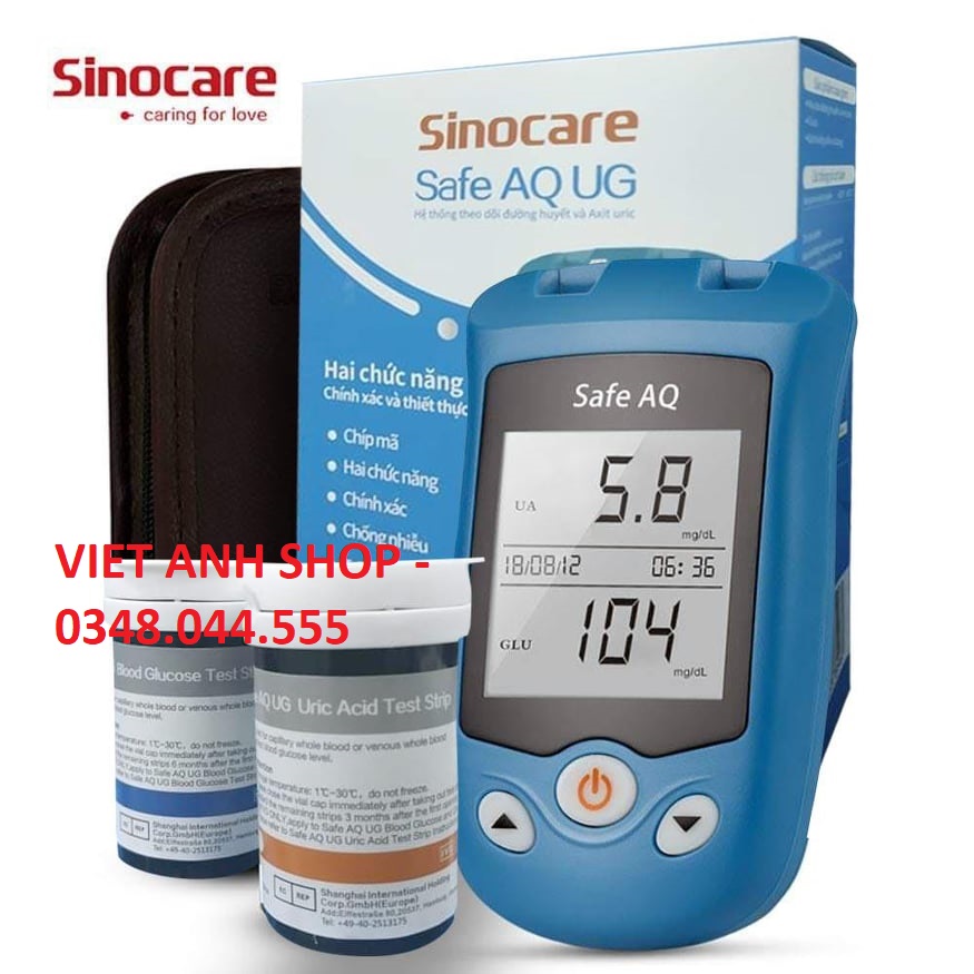 Máy đo đường huyết, Axit Uric 2 trong 1 Sinocare Safe AQ UG Tặng kèm 50