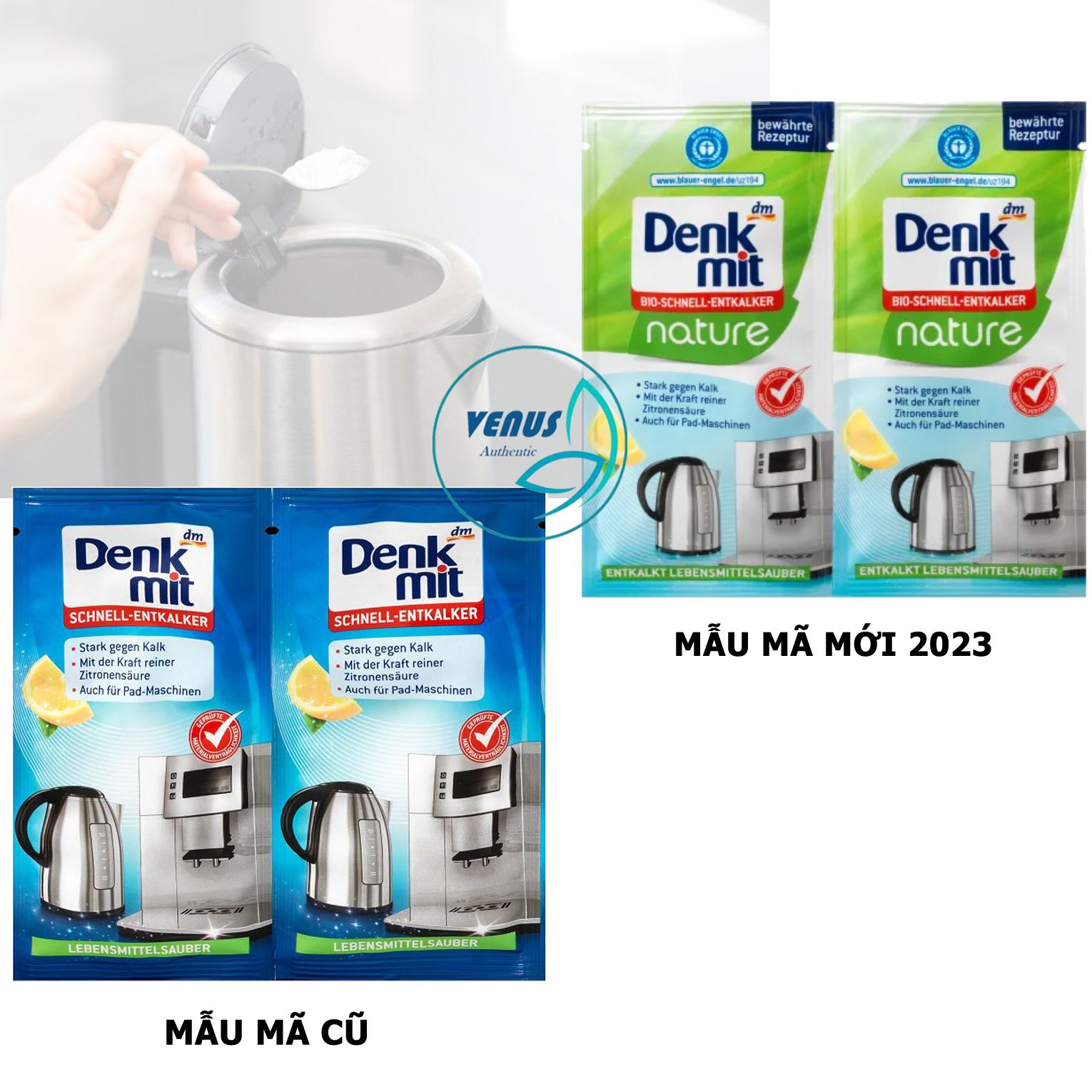Bột tẩy cặn ấm siêu tốc, máy pha cà phê Denkmit nội địa Đức - Set 2 gói x25g