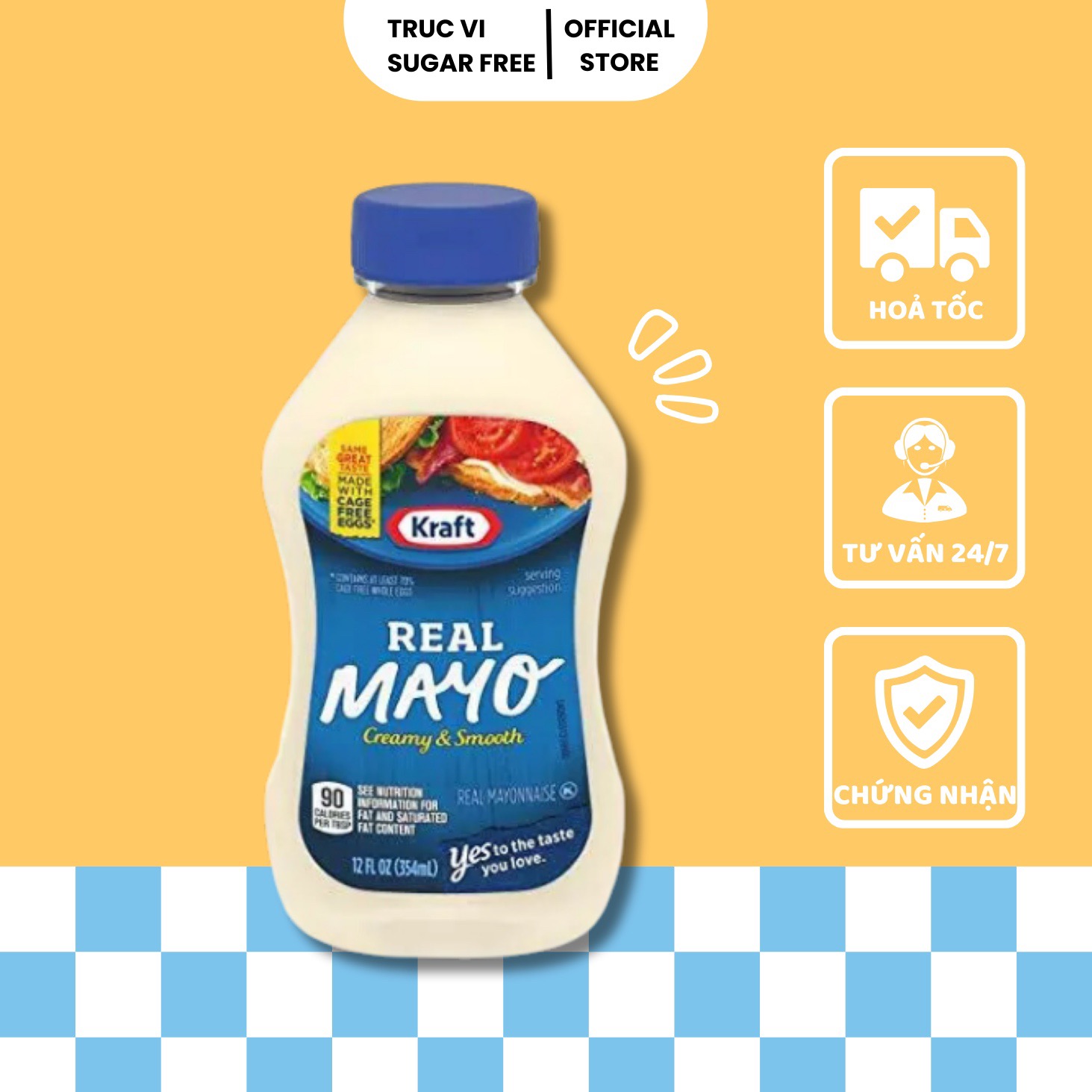 Sốt Mayo không đường Kraft lọ 354ml ( eat clean, keto, ăn kiêng, gymer)