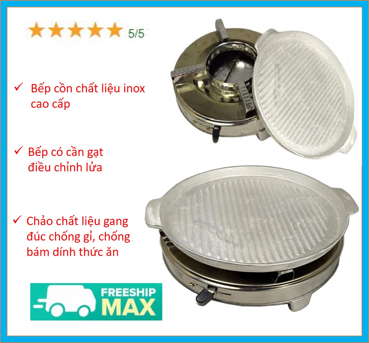 COMBO Bếp Cồn Và Chảo Gang Nướng, Set Bếp Cồn Chảo Gang Tiện Dụng