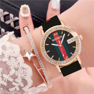 READY STOCk Luxury Rhinestone Women Watch Fashion Casual Leather Strap Wristwatches Jam Tangan Perempuan thumbnail