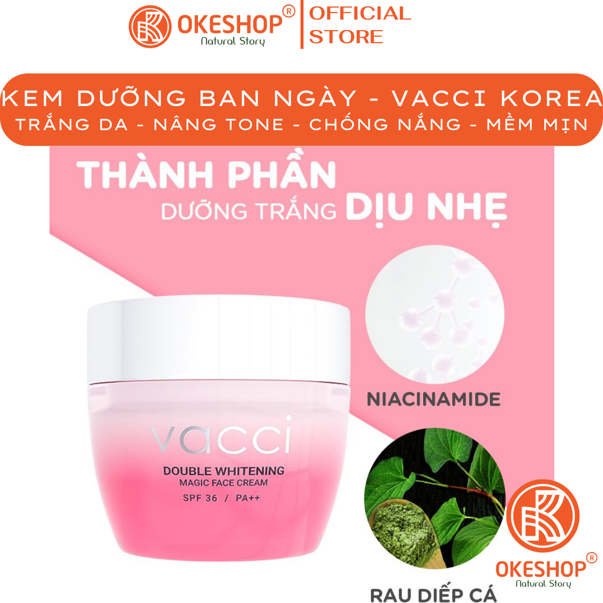 Kem dưỡng da vacci - dưỡng trắng - nâng tone - magic face cream spf50 pa++ 50g - trắng sáng sau một nốt nhạc