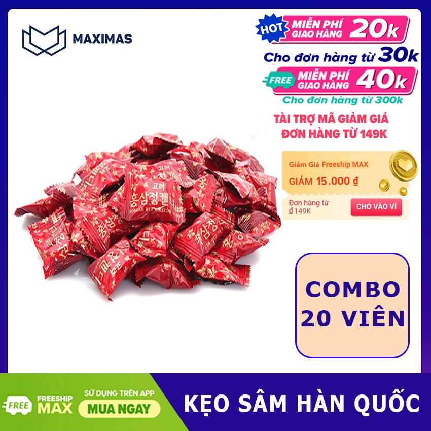 Kẹo sâm Hàn Quốc dùng thử 20 viên Nhân sâm Hồng sâm Maximas